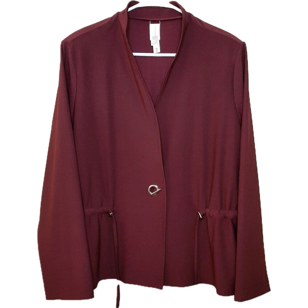 Wynne Layers Women Dark Maroon Knit Cardigan Size XL Drawstrings Elegant